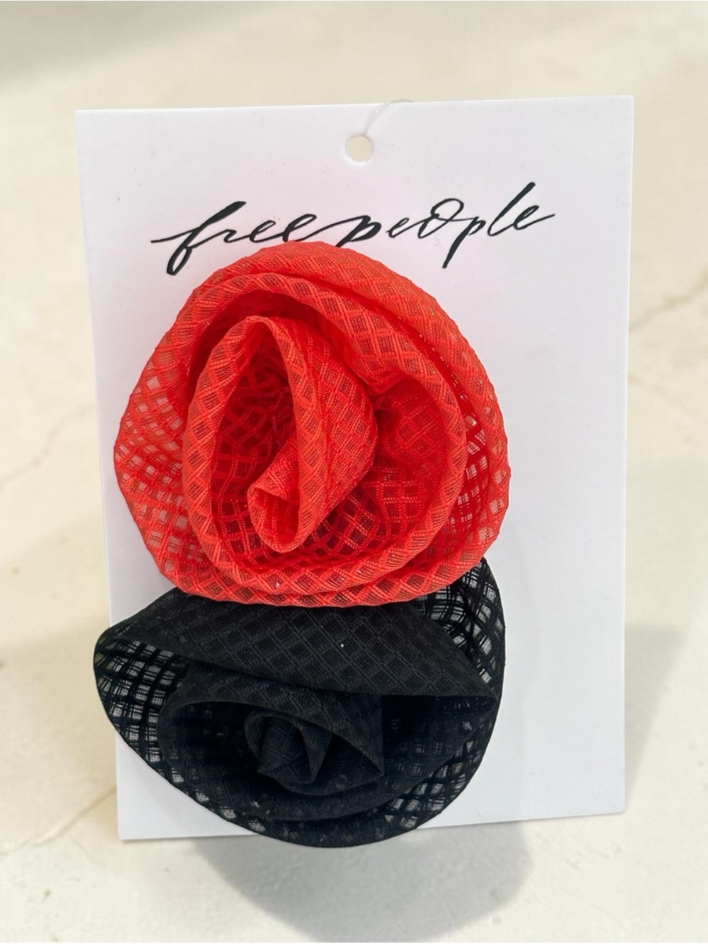 NWT Free People Mesh Floral Clip Duo in Red/Black